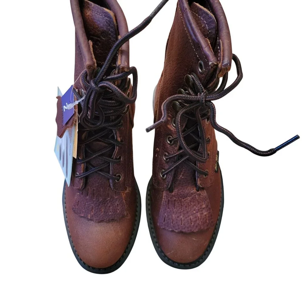 Ad Tec Girls 2 Brown Leather Packer‎ Boots Stacked Heel Water Repellant 4173